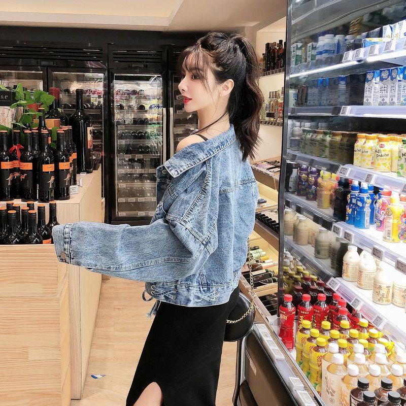 Spring and Autumn Denim Short Jacket Female Students Korean Version of Loose Lacing Hong Kong Style All Metch Tops