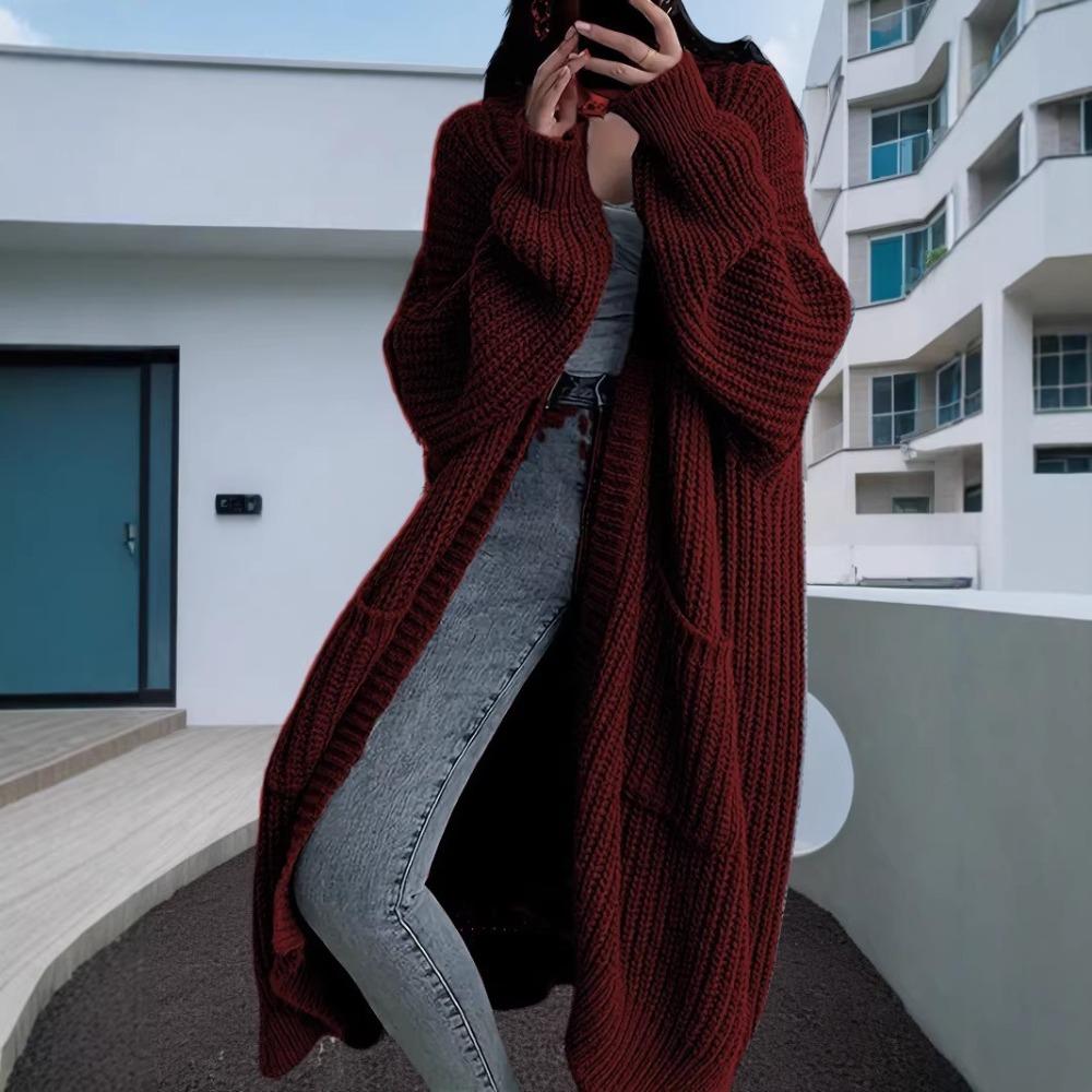 Mid-Length Lazy Style Casual Knit Cardigan Women Spring Autumn Winter Loose Versatile Long Sleeve Sweater Coat