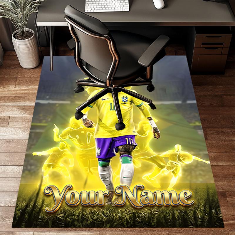 Brazilian Football Player Design Area Rug Personalized Name- Non-Slip, Soft & Cozy Floor Mat for Living Room, Office - Indoor/Outdoor Carpet