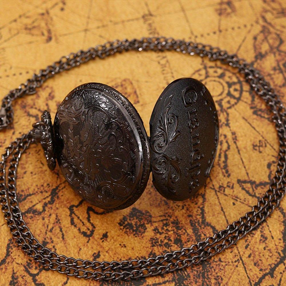 2pcs/set, Men's Pocket Watches, Antique Pocket Watch 'Grandpa' Vintage Quartz Punk Necklace Pendant Alloy Watch Art Collection Gifts.