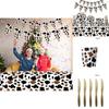 High-quality Party Tableware Set Black Brown Cow Print Paper Plates Cups And Utensils