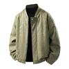 Mens Casual Cotton Blend Faux Leather Bomber Jacket Loose Fit Stand Collar Outerwear