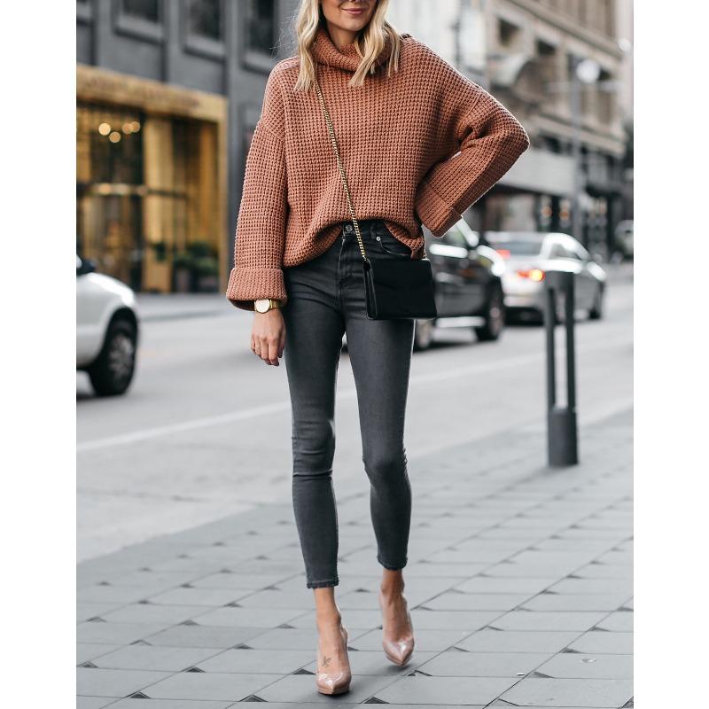 Women S High Neck Loose Knit Sweater For Autumn Winter