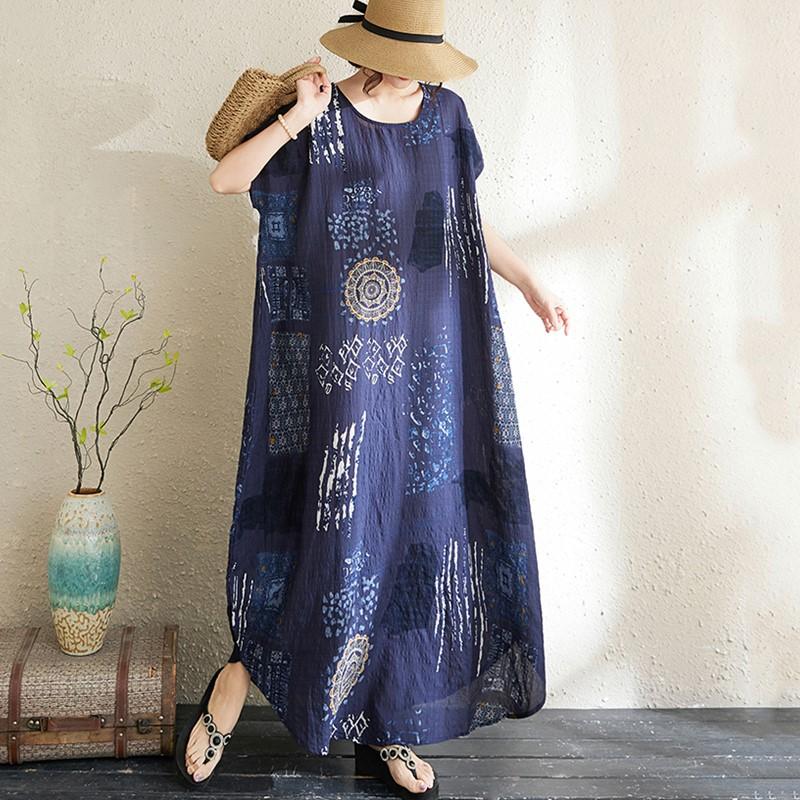 short sleeve oversized cotton vintage floral new in dresses for women casual loose maxi long summer dress
