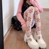 Women Vintage Rose Patterned Thin Tights Japanese JK High Waist Footed Pantyhose Silky Stockings Sheer Fashion Hosiery