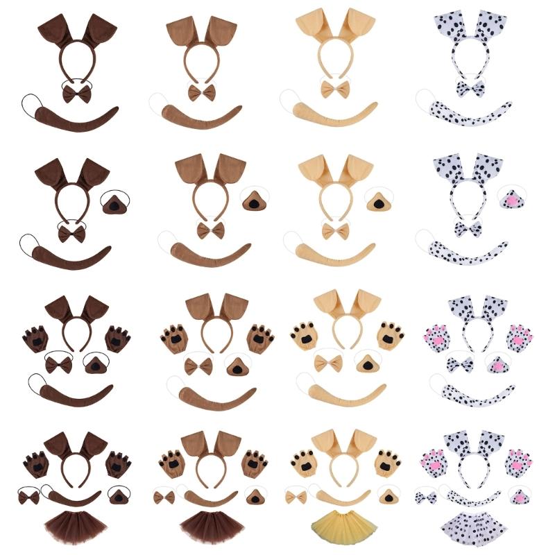 Halloween Dog Costume Accessories include Dog Ear Headband Dog Tail Nose Bowtie Skirt Gloves for Women Girl Cosplay