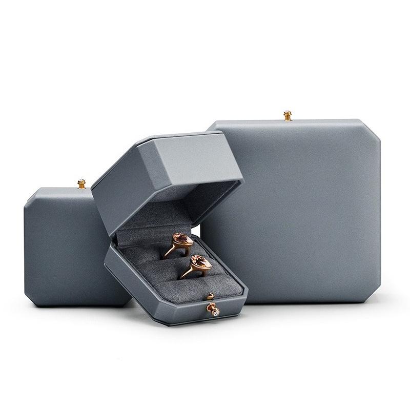 Light Luxury Leather Jewelry Box Light Gray Octagonal Jewelry Packaging Box