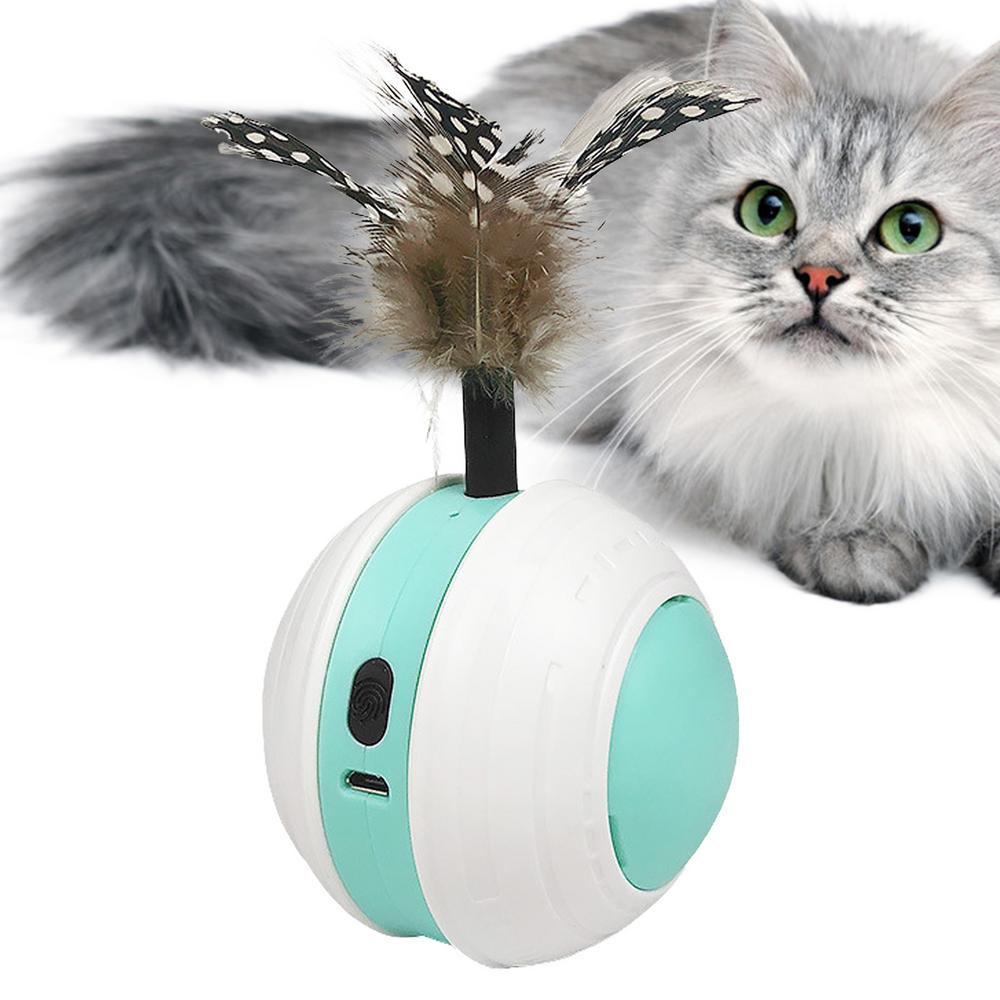 Automatisches Beweglicher Ball Puzzle Spielzeug Katze Teaser Ball Automatisches Bewegen mit Schwanzfeder 2 Modi Katzenball USB Wiederaufladbar Smart Cat