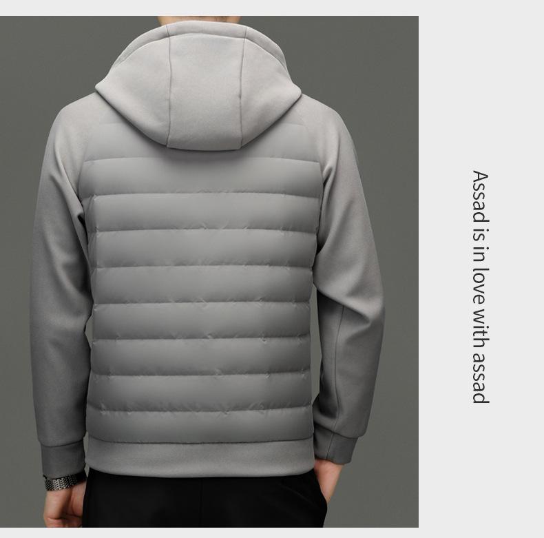 Men's Hooded Lightweight Down Jacket - Stylish Patchwork Short Coat for Fall and Winter Warmth