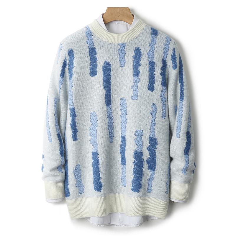 Men's European Style Winter Wool Color Block Sweater - Thickened Jacquard, High-End Casual Base Layer for Autumn/Winter 2025