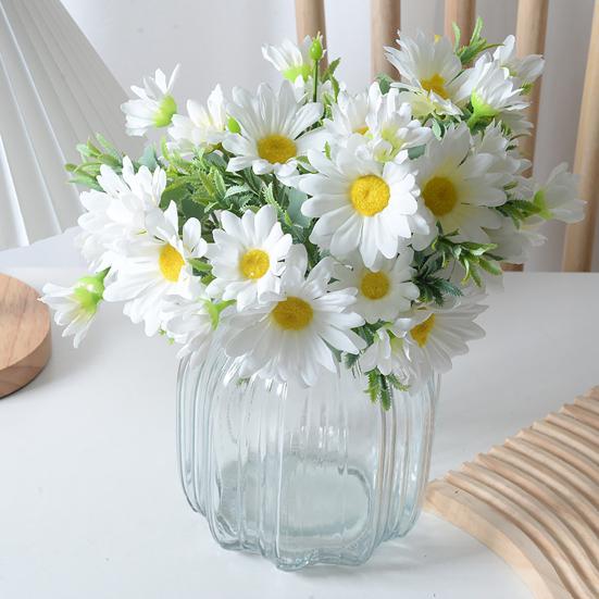 Artificial Flowers 27CM Height Small Bouquet Multiple Sun Chrysanthemum Heads Green Leaves