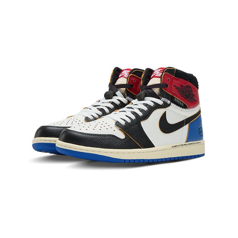Jordan X Union X Fragment Design Air Jordan 1 High Top Vintage Basketball Shoes Unisex Black White Blue IO7847-002