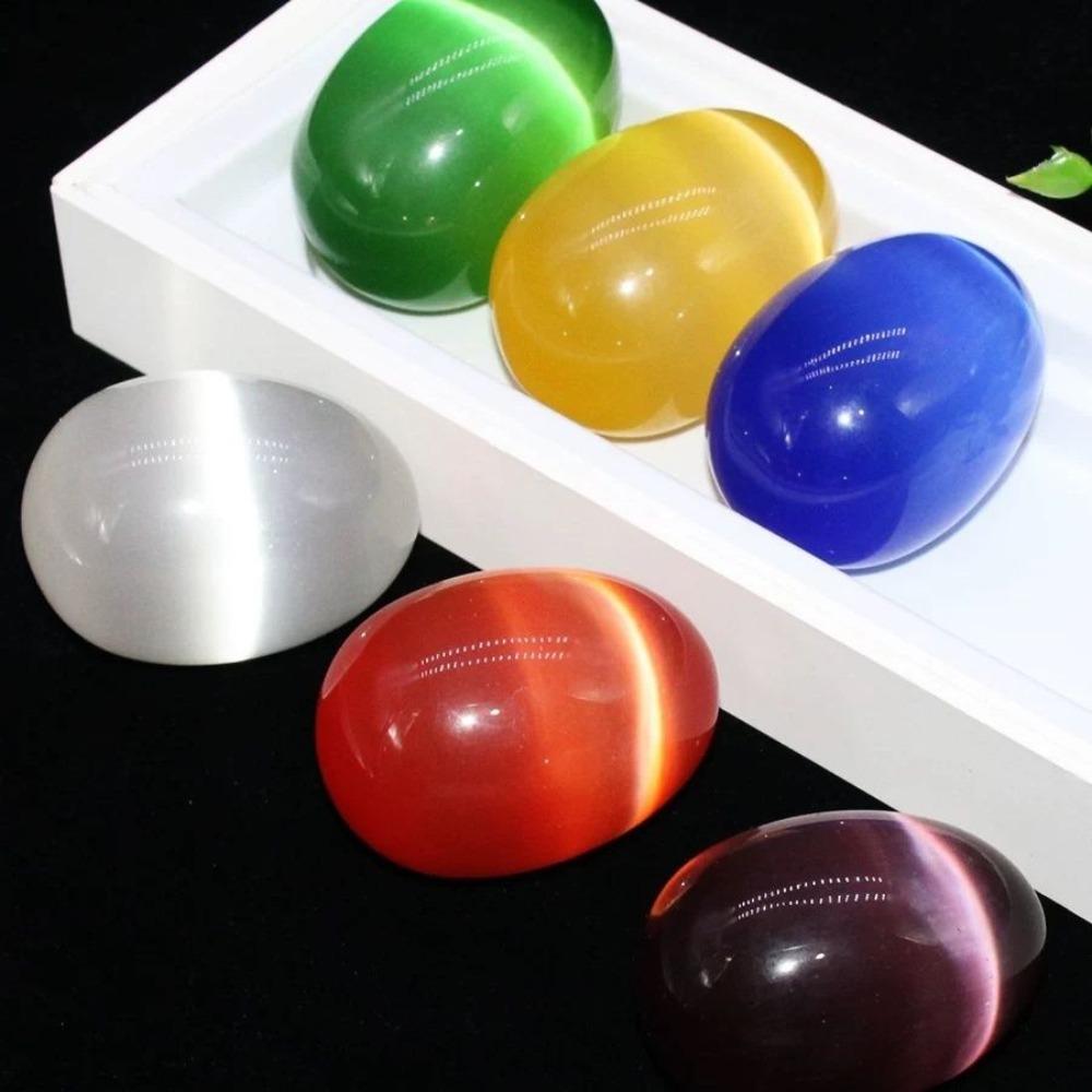 45mm Multicolor Cat's Eye Gemstone Egg Shaped Crystal Eggs Ornament Fish Tank Home Decoration Easter Gift