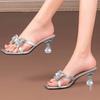 High Heels Crystal Bowtie Slippers Women 2026 Summer Open Toe Transparent Sandals Woman Clear Heeled Party Slides