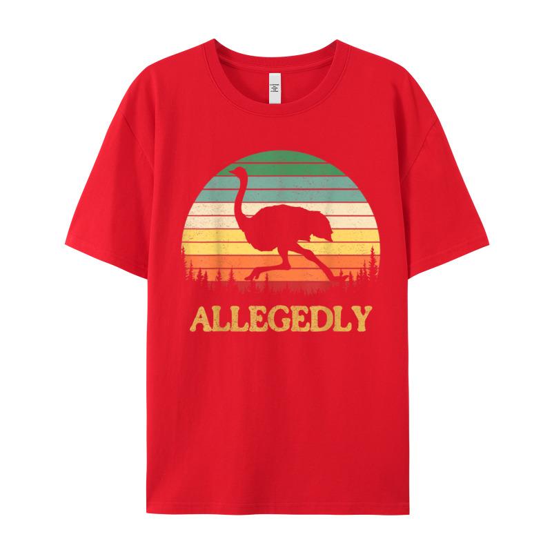 Funny Allegedly Ostrich Gift Flightless Tshirts Retro Unisex Tops Tees Birthday Tops T Shirt Crew Neck Cotton Fabric