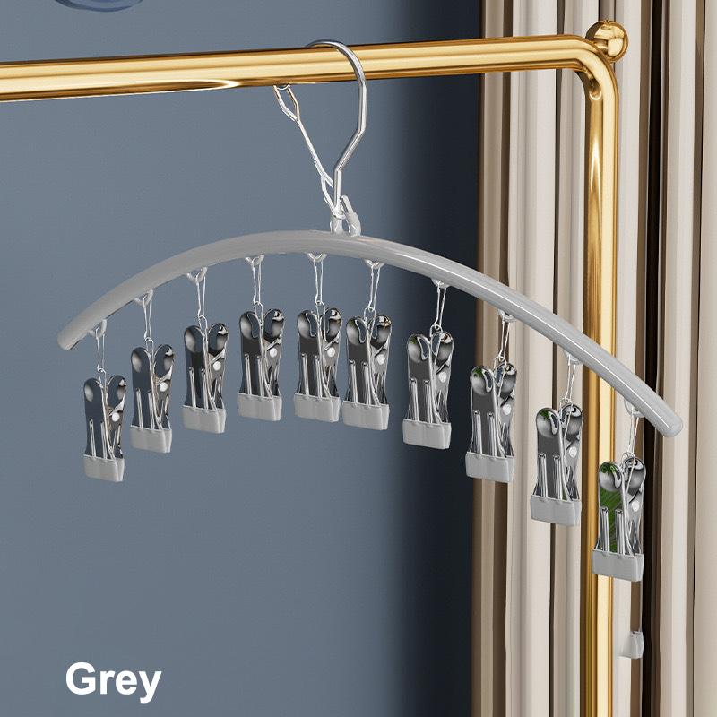 10 Clips Stainless Steel Sock Clip Pace-Saving Arc Sock Drying Rack Windproof Non-Slip Clothes Rack Underwear Clip Towel Hanger