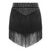 Womens Salsa Dance Costume Elastic Waist Tiered Tassel Skirt Latin Performance Competition Outfit Party Wear