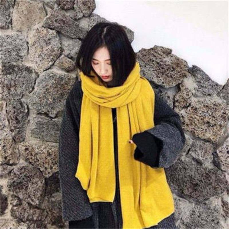 Couple's Solid Color Knitted High-End Scarf Women's Autumn Winter Thickened Warm Student Soft Girl Neck Warmer Men's Versatile Shawl