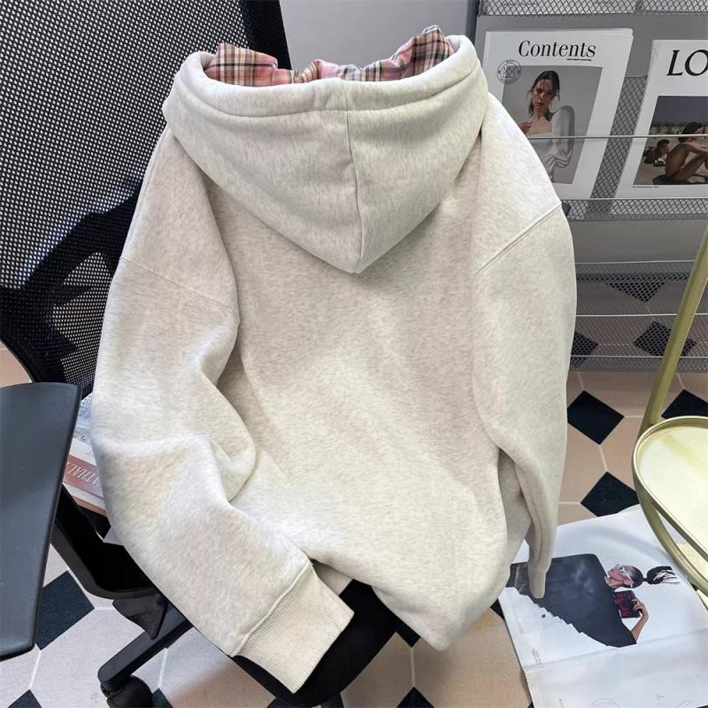 Oversized Hooded Sweatshirt With Letter Print Unisex Vintage Plaid Streetwear Long Sleeve Top