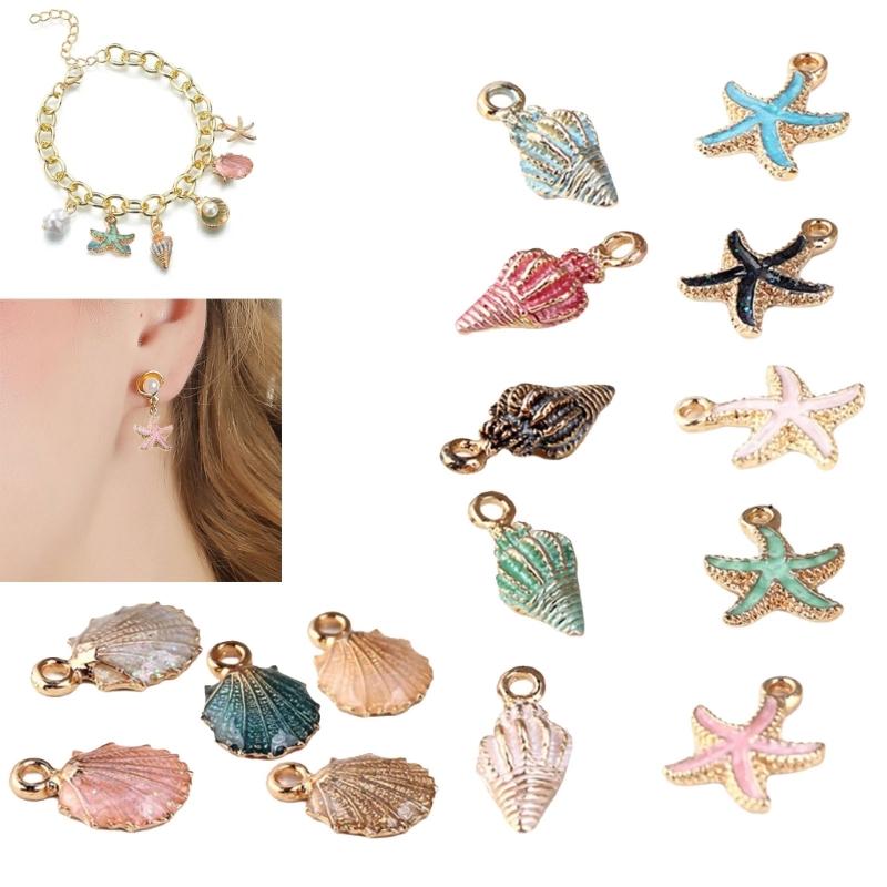 Colorful Alloy Bead Conch Shell Starfish Pendant for Bracelets Necklaces Keychains Handmade Jewelry Making Supplies
