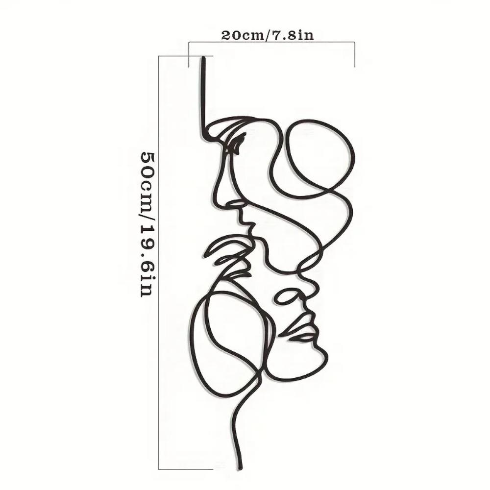 1pc Metal Wall Art Minimalist - Facial Line Wall Decor, Abstract Black Iron Sculpture for Modern Home Hanging Decor