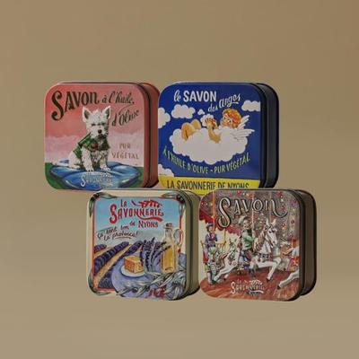 La Savonnerie de nyons Saponetta Profumata Scatola di Latta 100g 4 tipi, sceglierne 1 (Lavanda/Rosa/Verbena/Fiore di cotone)