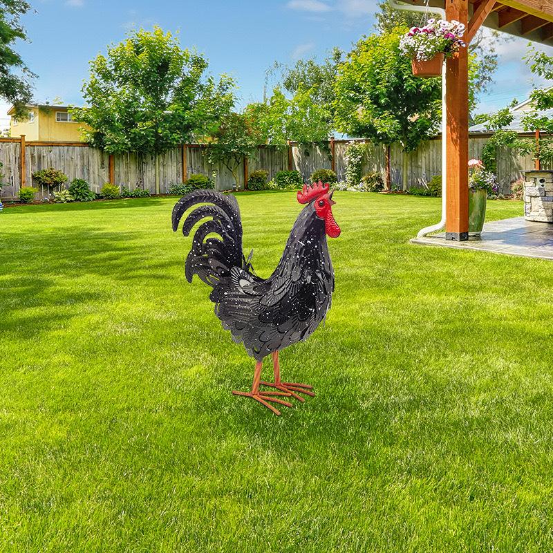 Metal Rooster Statues Outdoor Garden Decor & Chicken Ornaments for Backyard Patio & Lawn Figurines Lawn Ornaments