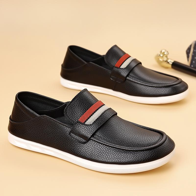 Soft Comfortable Leather Business Casual Shoes Flat Bottomed Non Slip Gentlemen's Versatile Loafers Men's Low Cut Walking Shoes