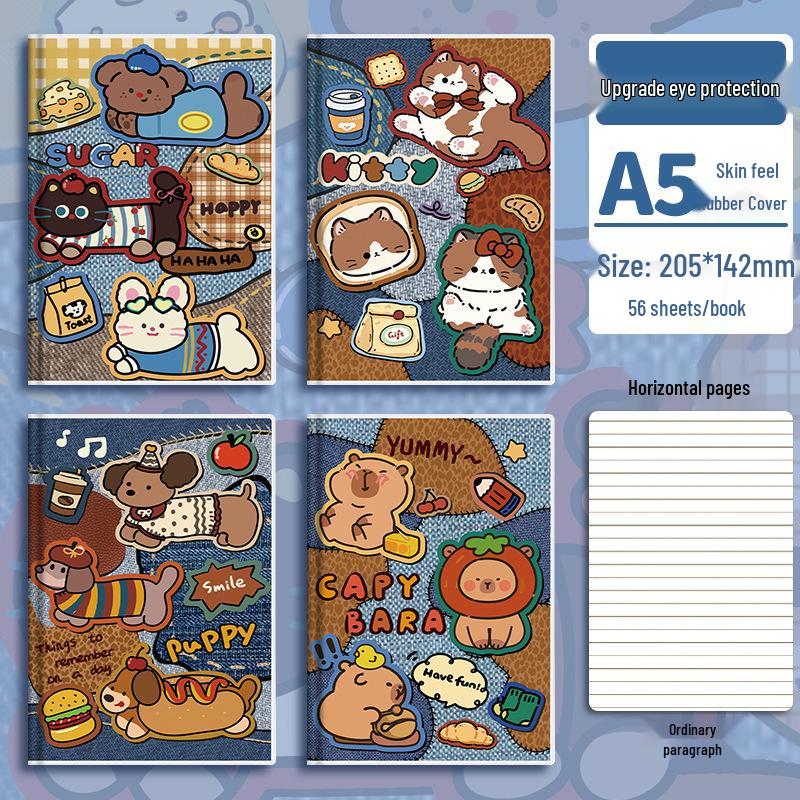Tang Qu B5 Thickened Glue-Bound A5 Cartoon Denim Partners Notebook & Diary