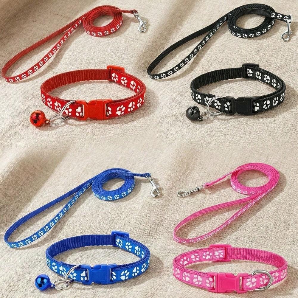 Adorable 1-Piece Cat Collar & Leash Set With Cute Paw Charm - Adjustable Kitten Collar, Soft Pet Necklace For Small Dogs & Cats