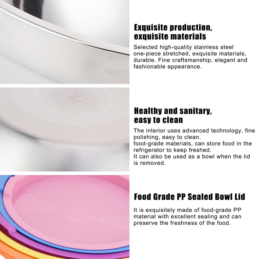 5pcs/set Stainless Steel Mixing Bowl Food Storage Preservation Box with Lids Cookware for Home Kitchen