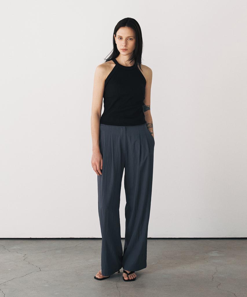 Aesmoeo Ian Double-Pleat Wide Elastic Pants (Charcoal)