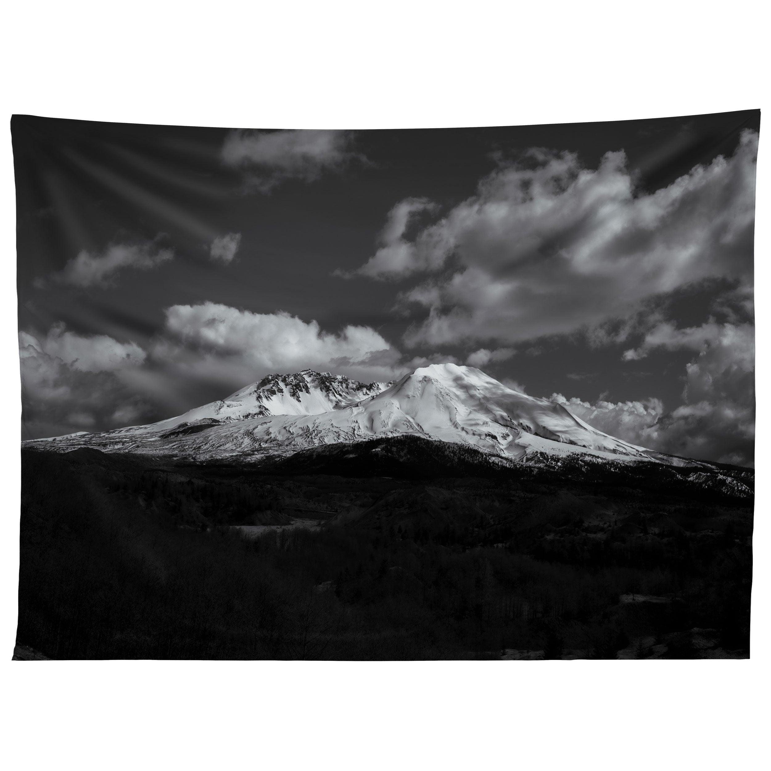 BLACK AND WHITE MT ST HELENS tapestry 75x100
