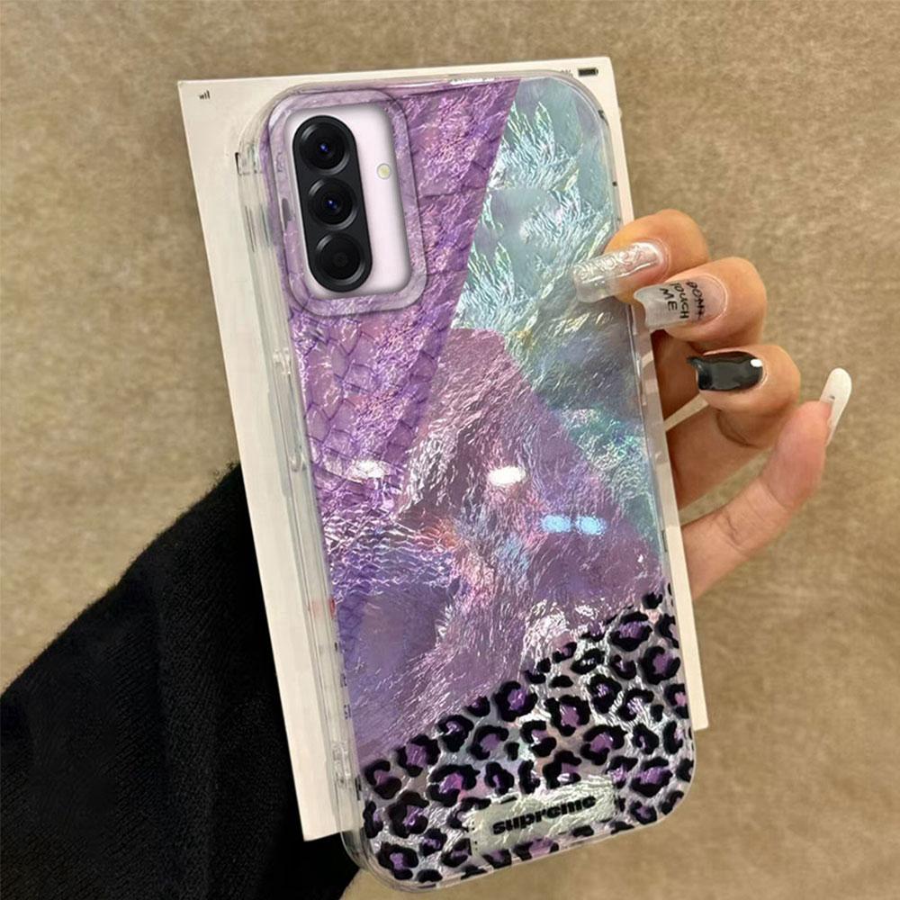 Splicing Purple Leopard Print Phone Case for Samsung Galaxy A55 A07 A17 A56 A36 A26 A16 A53 A06 A14 A24 A34 A54 A15 A12 Cover
