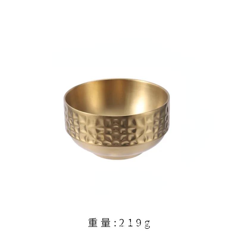 Golden dessert 304 stainless steel bowl, hammer pattern household double insulation children's soup bowl.