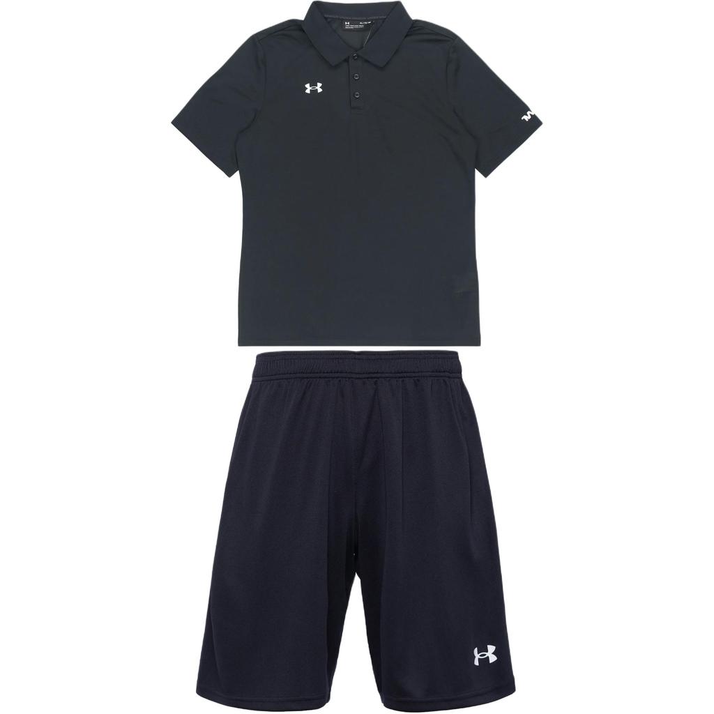 Under Armour Street Logo Solid Color Breathable Short Sleeve Polo Shirt Knit Elastic Shorts Casual Sports Set Men sets Black 21500537-001-21500201-001