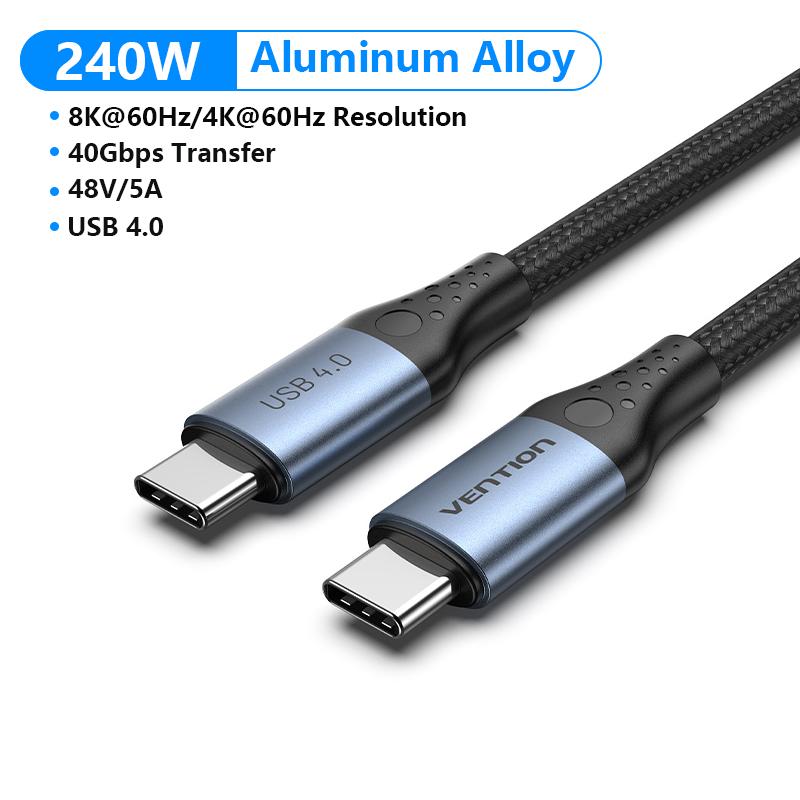

Кабель Vention 240 Вт USB Type C для PS5 Nintendo Switch Samsung Galaxy S22 Z Fold MacBook Pro USB 4.0 PD для быстрой зарядки USB C-кабель 1M серый