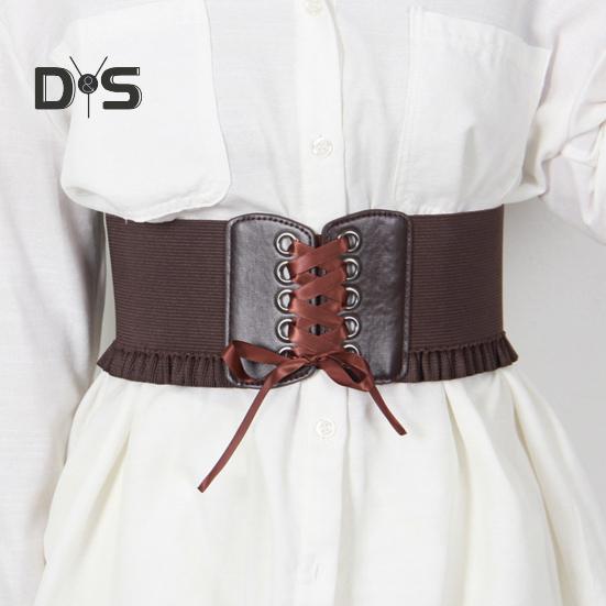 Corset Waist Belt for Women Lace Up Tied Waspie Elastic Wide Belt for Dresses Halloween Pirate Costume Accessory