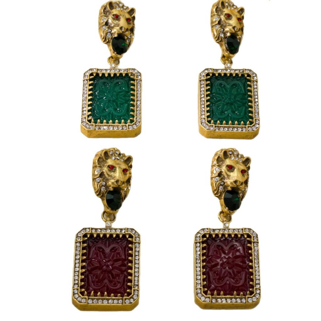 Vintage Antique Jewelry With A High-end Feel Featuring Retro Court Style Tiger Head Square Earrings. Studded Earrings