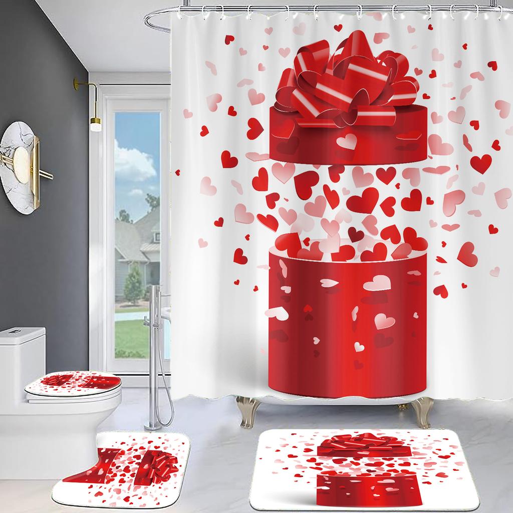 4 st Romantiska rosor Serien Duschdraperisatser för badrum Halkfria badrumsmattor Lock Toalettöverdrag Badmatta förtjocka