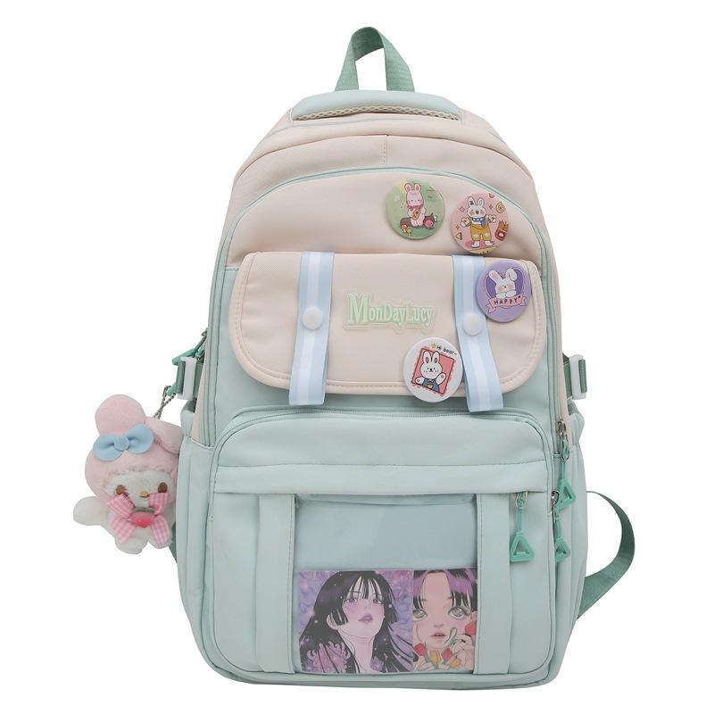 

Stitching Backpack Female Large Capacity Backpack Color Block Student Schoolbag Class Commuter Computer Bag зелений
