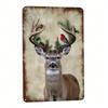 Vintage Christmas Deer Wall Decor Rustic Metal Plaque 8x12in Holiday Home Ornament