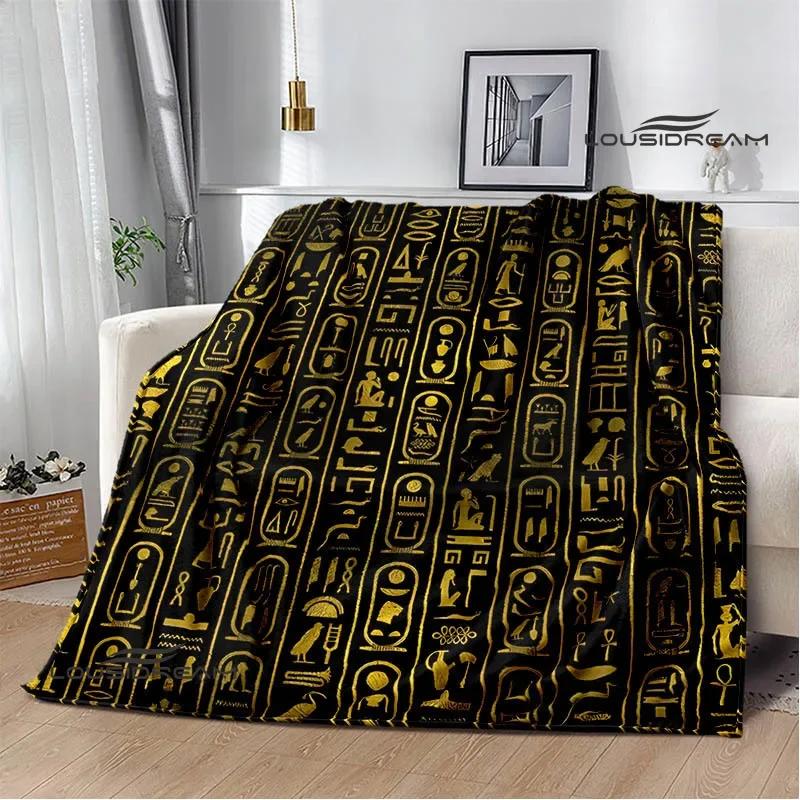 Egyptian Pictograph Symbol Printed Blanket Picnic Blanket Warm Flannel Blankets Home Bed Linings Blankets for Beds Birthday Gift