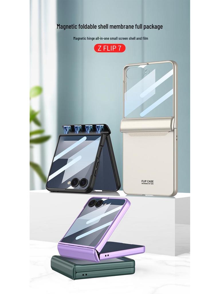 Samsung ZFlip7 Case: Ultra-Thin Foldable Screen Protector with Magnetic Adsorption - Full Coverage, Hard Shell Design.