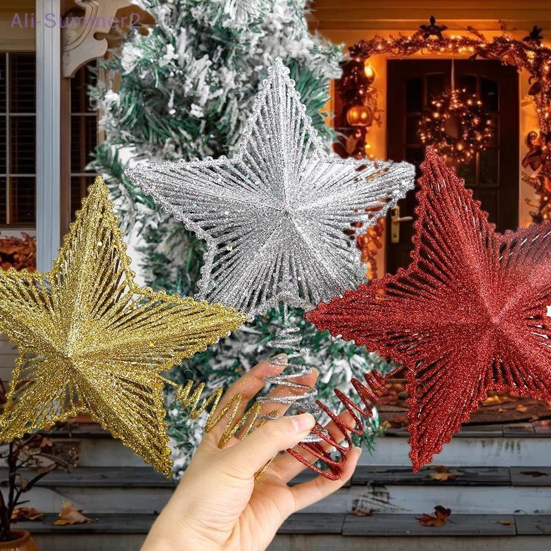 {Summer2} 2026 Natal Noel Glitter Christmas Tree Topper Iron Star Christmas Decor For Home Xmas Tree Ornaments Navidad New Year