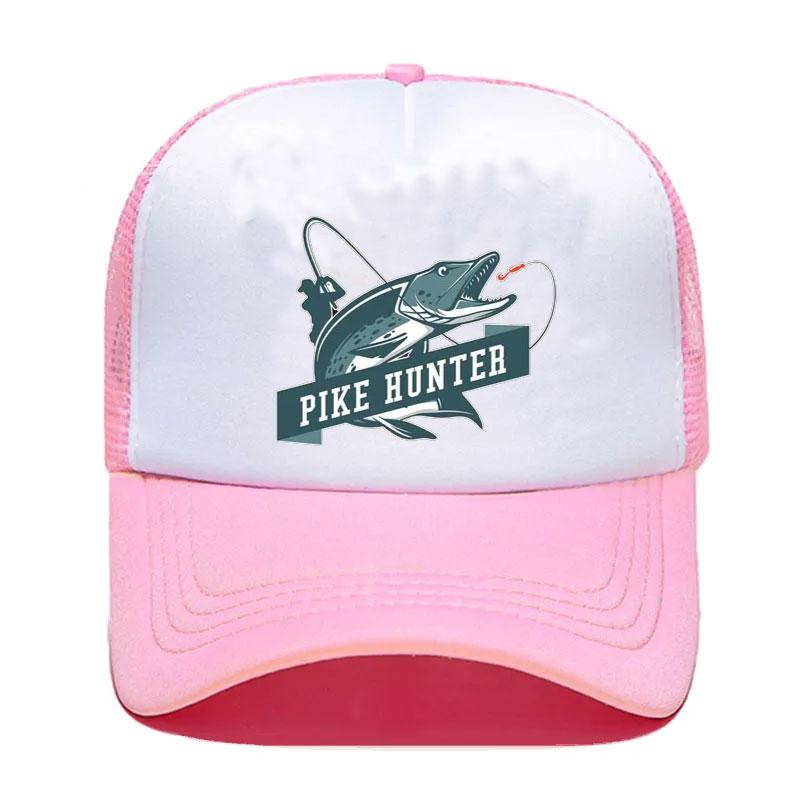 Cool FisherUnisex Printing Trucker Hat Pike Hunter Fishing Rod Unisex Mesh Net Caps Fishing Lures Drift Breathable Baseball Cap