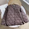 Autumn Winter Ultra Light Collarless Soft Puffer Jacket  V-neck Casual Short Women Casual Loose Single Breasted Duck Down Coat