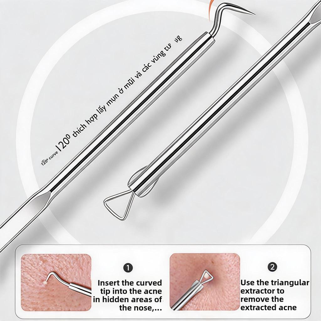 8-Piece Acne Extraction Tool Set In Stainless Steel Box, Professional For Spas And Beauty Salons (Includes Free 10Pcs Pad)
