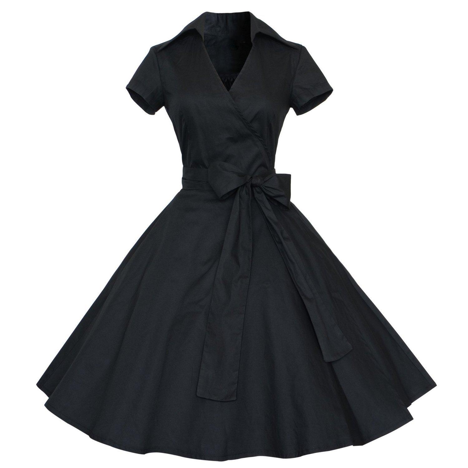 Retro big swing dress Amazon popular medium and long dress cross-border women s clothing 50s Hepburn style French polka dot dress S чёрный