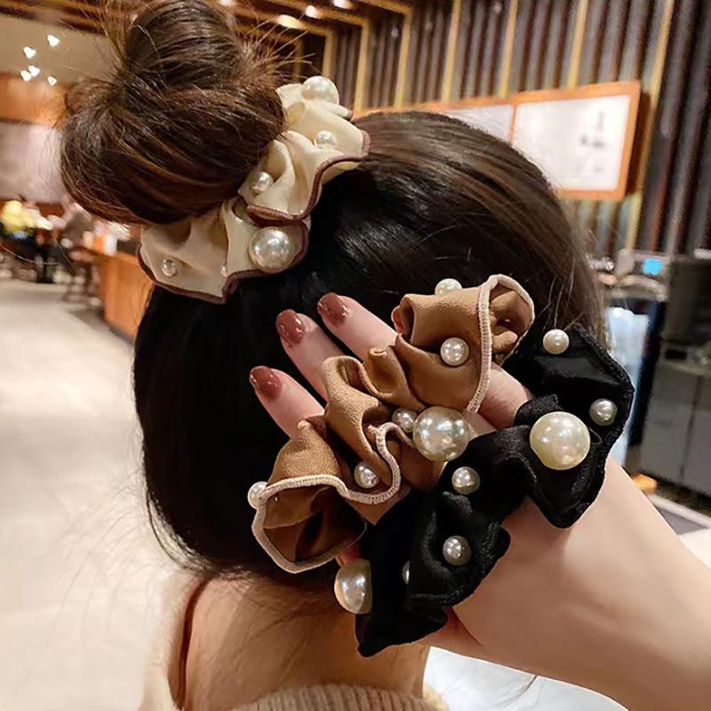 3Pcs Fashion Korean Style Version Pearl Headband Simple and Fashionable Fabric Colon Headband Sweet Ponytail Maruko Hair Rope